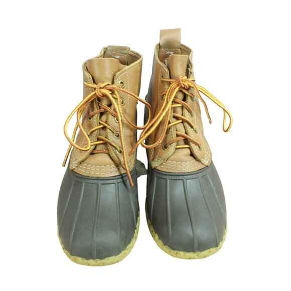 LL Bean Brown Leather Lace Up Round Toe Unlined Ankle Duck Boots Size 7 M - Picture 5 of 10